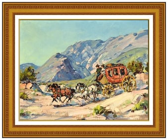 Marjorie Reed Original Oil On Board Painting Signed Western Stagecoach Framed