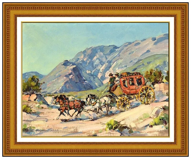 Marjorie Reed Original Oil On Board Painting Signed Western Stagecoach Framed (1 of 4)