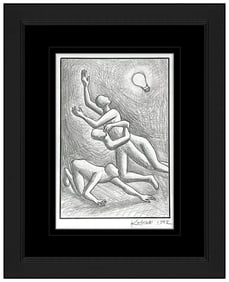 Mark Kostabi Faceless Figure Original Drawing Signed Modern Pop Artwork Framed