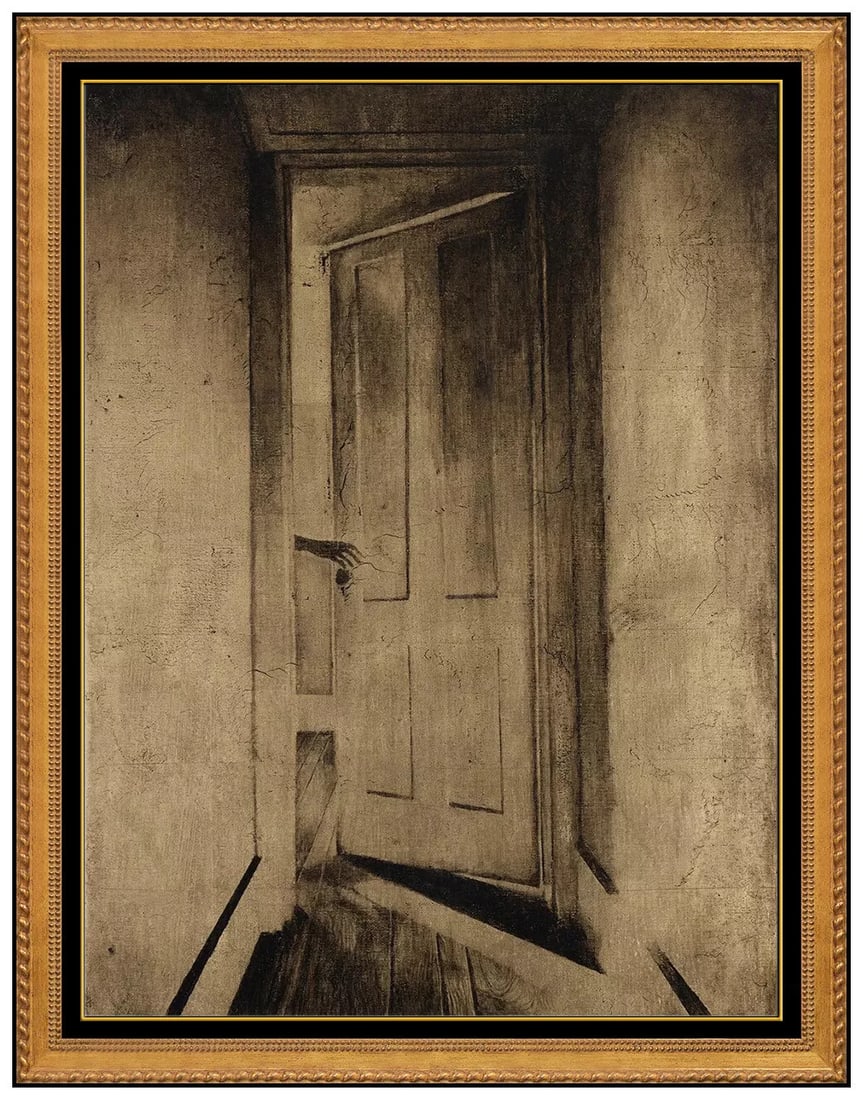 Slater Bradley Original Painting Oil On Canvas Signed Interior Framed Artwork: This lot includes:Gallery COA & free domestic shipping (*insurance and international shipping for an additional charge)Artist: Slater Bradley Title: Mirrors and WindowsMedium: Oil On CanvasSize: 24" x