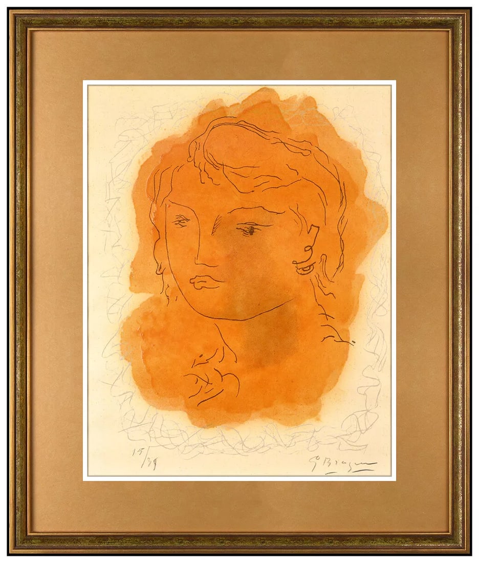 Georges Braque Tete De Jeune Fille Hand Varnished Signed Lithograph Framed Art (1 of 5)