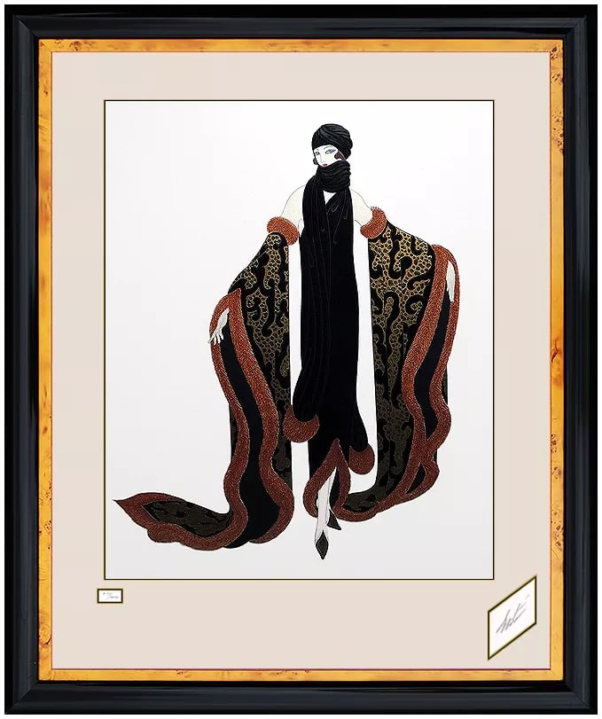 Erte Serigraph Original Embossed Hand Signed Art Deco Costume Design Fox Fur: This lot includes:Gallery COA & free domestic shipping (*insurance and international shipping for an additional charge)Artist: ErteTitle: Fox FurMedium: SerigraphSize: 33x26"Framed: 40 x 33"Signed: Lo