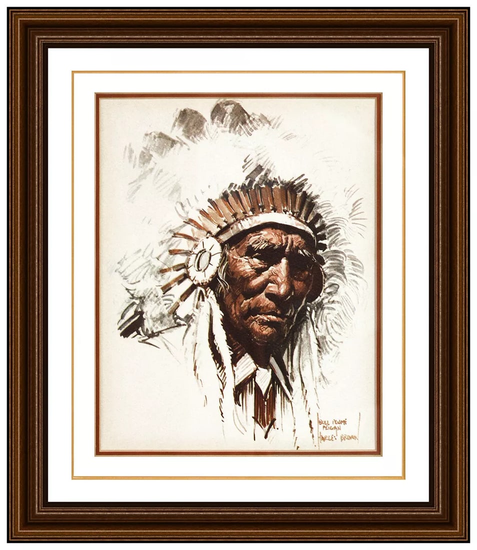Harley Brown Original Gouache Painting Native American Portrait Framed Signed (1 of 4)