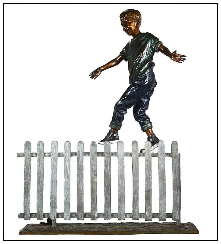 D. Holly Walking The Fence Large Full Round Bronze Sculpture Signed Figure Art (1 of 7)