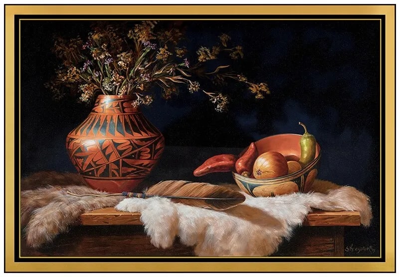 Sue Krzyston Original Painting Oil On Canvas Signed Native American Western Art (1 of 5)