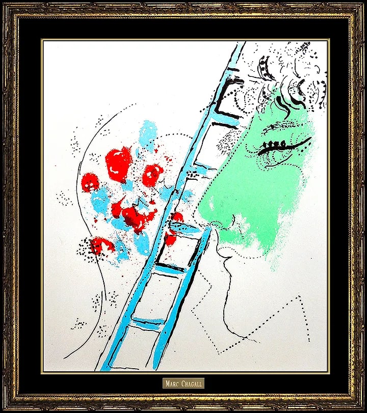 Marc Chagall Original Color Lithograph Authentic Modern Portrait Rare Artwork (1 of 4)