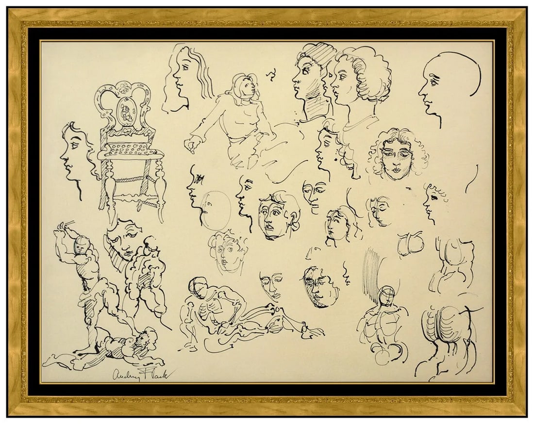 Audrey Flack Original Ink Drawing Signed Figurative Portrait Signed Framed Art: This lot includes:Gallery COA & free domestic shipping (*insurance and international shipping for an additional charge)Artist: Audrey FlackTitle: Portrait StudiesMedium: Ink DrawingSize: 11” x 1