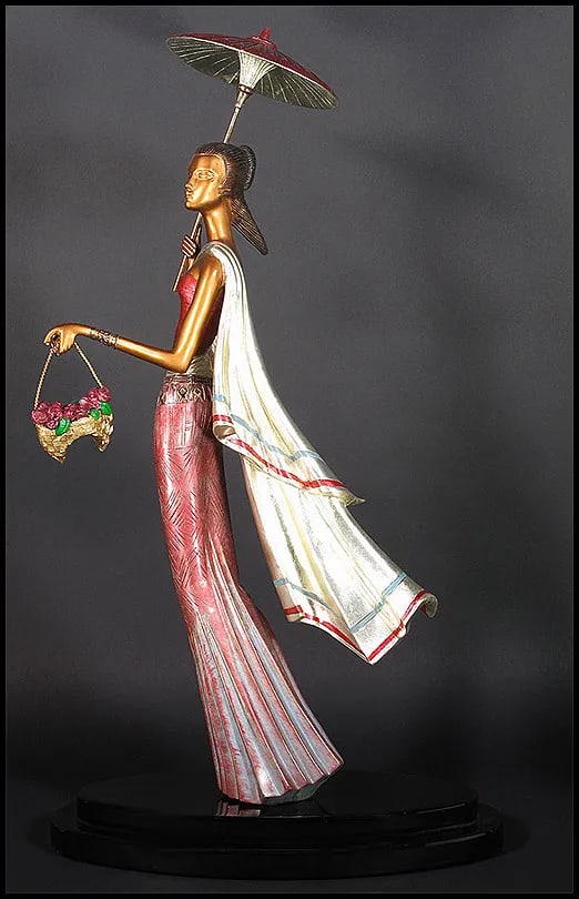 Ting Shao Kuang Bronze Sculpture Signed Spring Rain Female Chinese Statue Art (1 of 2)