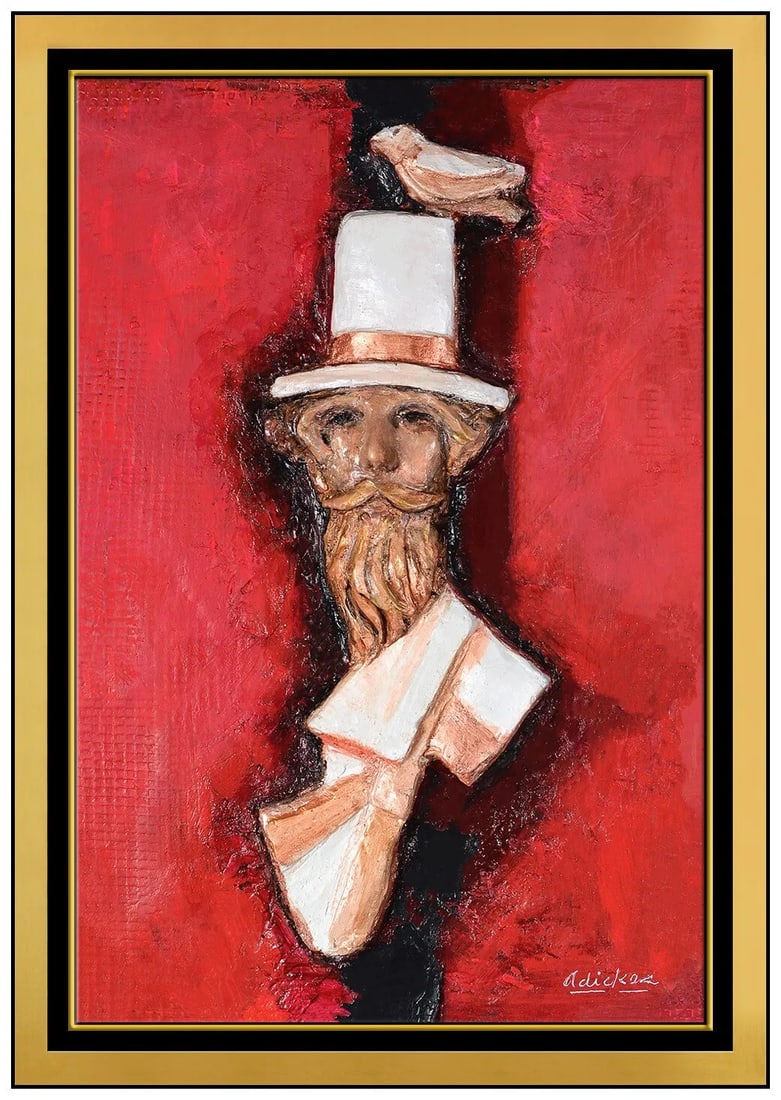 David Adickes Relief Sculpture Original Oil Painting Signed Framed Portrait Art: This lot includes:Gallery COA & free domestic shipping (*insurance and international shipping for an additional charge)Artist: David AdickesTitle: Artist Self Portrait with Bird Medium: oil painting a