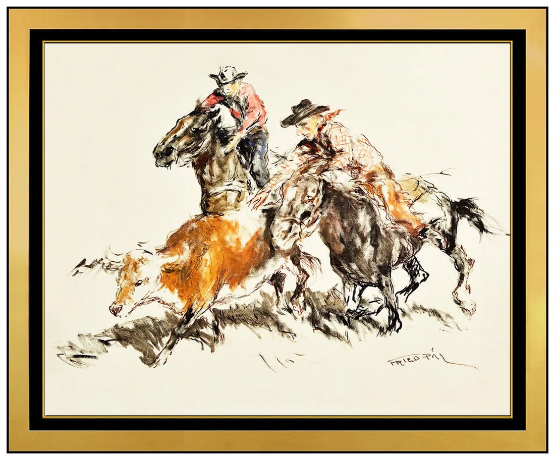 Pal Fried Large Original Oil Painting On Canvas Signed Western Cowboy Framed Art (1 of 4)