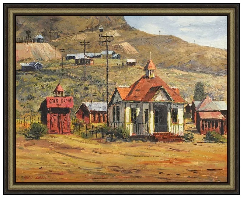 Ben Abril Large Original Painting On Canvas Signed Village Landscape Framed Art (1 of 5)