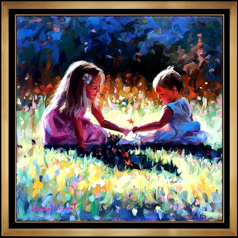 Michael Vincent Signed Original Oil Painting Child Sister Portrait (1 of 4)