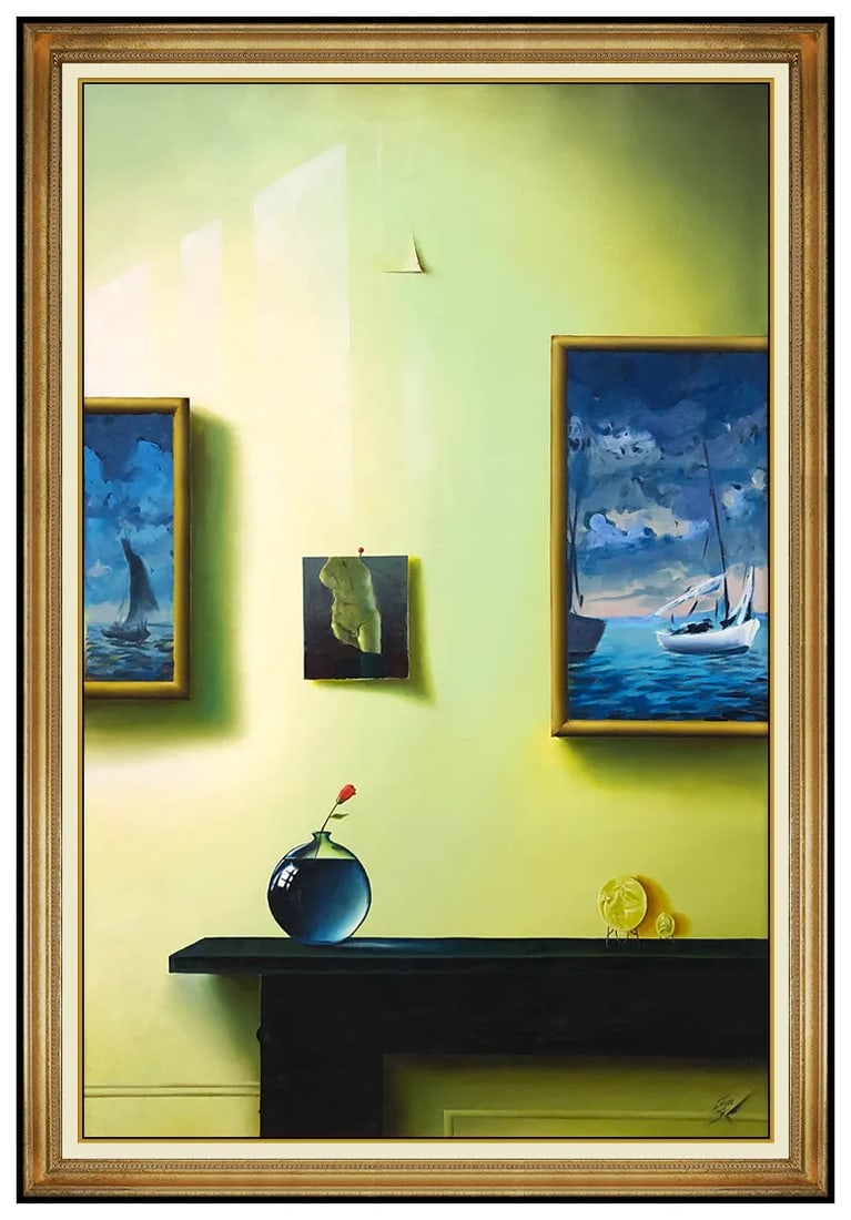 Ferjo Original Oil Painting On Canvas 60X40 Huge Signed Framed: This lot includes: Gallery COA & free domestic shipping (*insurance and international shipping for an additional charge)Artist: FerjoTitle: The Round Vase With RoseMedium: Oil Painting On CanvasSize: