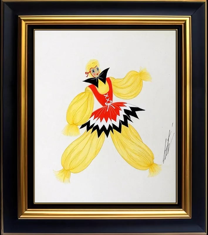 Erte Original Gouache Painting Deco Dress Costume Design Signed & Framed Art (1 of 5)