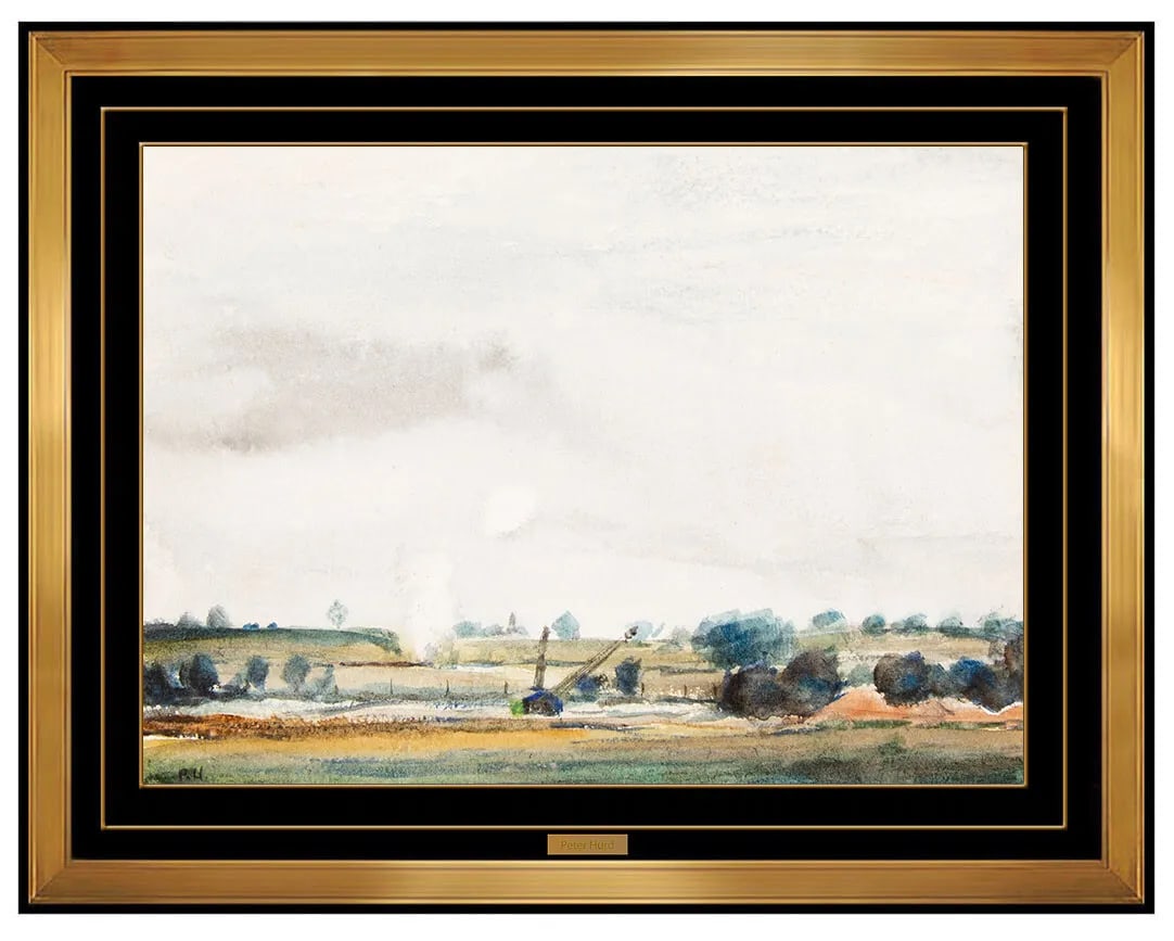 Peter Hurd Rare Landscape Watercolor Painting: Signed Authentic Artwork: This lot includes:Gallery COA & free domestic shipping (*insurance and international shipping for an additional charge)Artist: Peter HurdTitle: Midland EnglandMedium: WatercolorSize: 5" x 7"Framed: 13