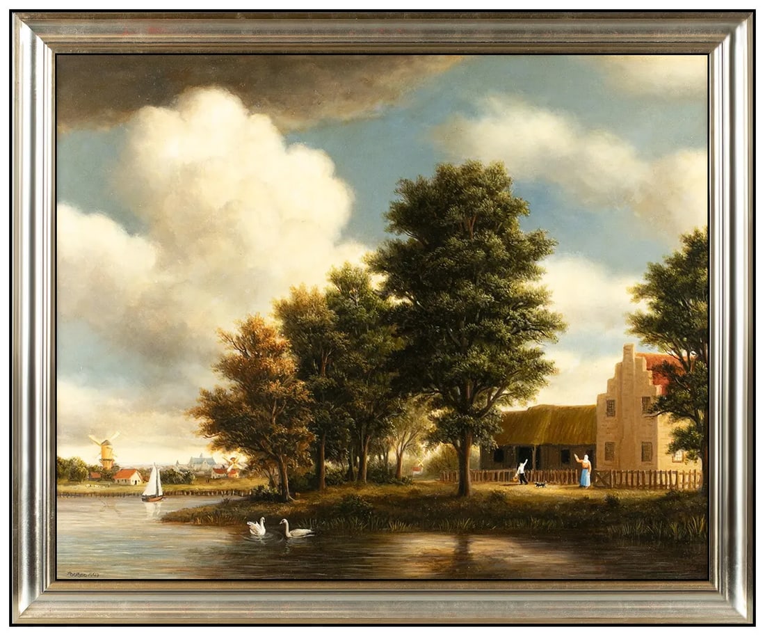 Thomas Locker Original Landscape Painting Oil On Board Signed River Framed Art (1 of 4)