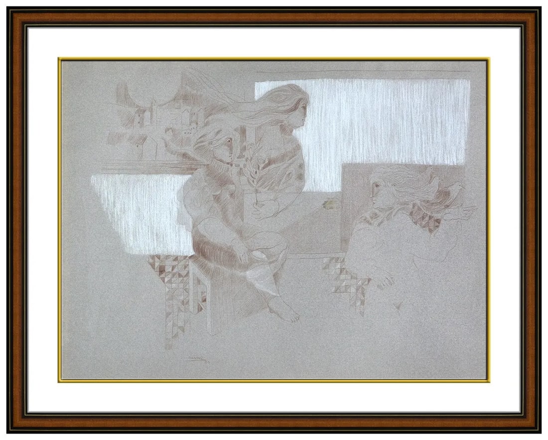 Sunol Alvar Original Color Pencil Pastel Drawing Signed Figure Signed Framed Art (1 of 4)