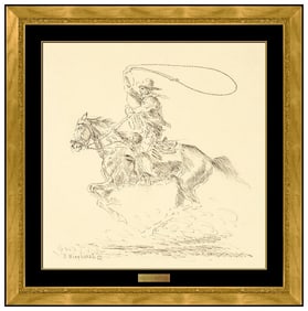 Olaf Carl Wieghorst Ink Original Drawing Cowboy Horse Figure Signed Framed Art