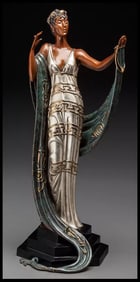 $18,000 Erte Signed Bronze Sculpture La Coquette Original Art Antique Female Oil