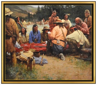 Howard A Terpning Original Giclee On Canvas Western Figures Signed Framed Art