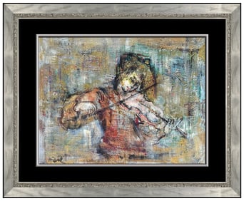 Edna Hibel Original Painting On Board Signed Female Musician Portrait Artwork