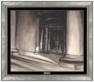 Eyvind Earle Original Charcoal Drawing Cityscape Architecture Signed Framed Art