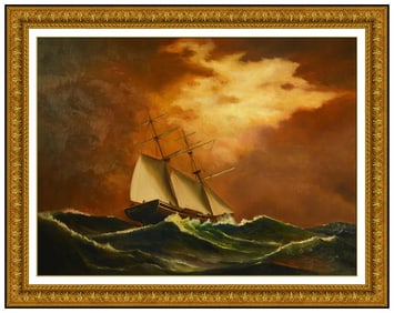 Robert K White Original Painting On Canvas Large Sailboat Signed Nautical Art