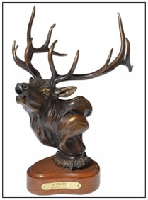 Dennis Jones In The Rut Full Round Bronze Sculpture Original Signed Wildlife Art