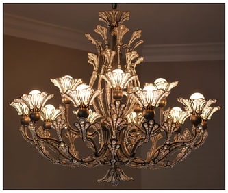 Schonbek Swarovski Crystal Chandelier Stainless Steel Gold Signed 7864-23A Light