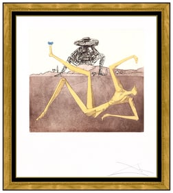 Salvador Dali Original Heart Of Madness Print Signed Framed Figures Artwork