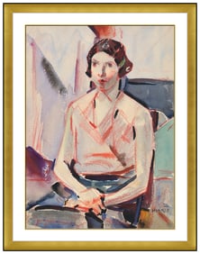 Clarence Hinkle Original Pastel Watercolor Painting Portrait Signed Framed Art