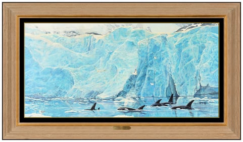 Jan Mcguire Original Oil Painting On Board Orca Whales Signed Framed Artwork