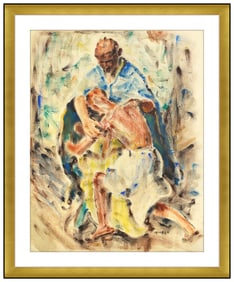 Clarence Hinkle Original Pastel Watercolor Painting Figures Signed Framed Art