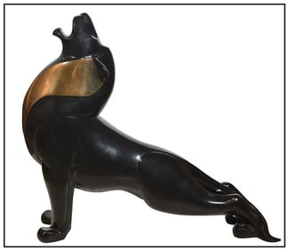 Loet Vanderveen Original Lion Roaring Bronze Sculpture Animals Signed Large Art