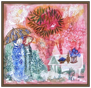 Gertrude Barrer Original Oil Painting On Board Figures Signed Framed Artwork