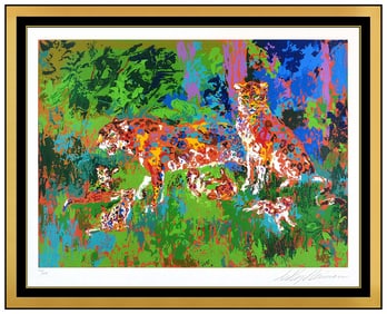 Leroy Neiman Original Color Lithograph Print Jaguar Family Signed Framed Artwork