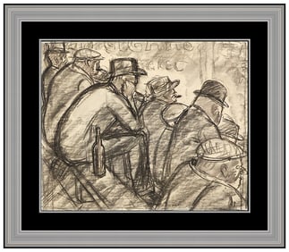 Carl Beetz Original Charcoal Drawing On Paper Figures Signed Framed Artwork