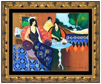 Itzchak Tarkay Original Mixed Media Painting On Canvas Cafe Signed Framed Art