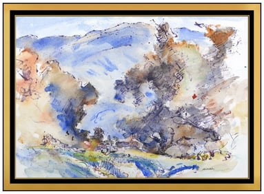 Clarence Hinkle Original Watercolor Painting Landscape Signed Framed Abstract