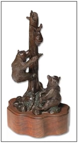 Fred Boyer Trouble Brewing Bears Full Round Bronze Sculpture Signed Wildlife Art