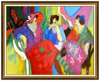 Isaac Maimon Large Painting Original Oil On Canvas Signed Women Cafe Framed Art