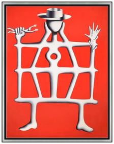 Mark Kostabi Original Watercolor Painting On Paper Figures Signed Framed Artwork