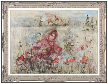 Edna Hibel Original Oil Painting On Board Signed Framed Female Portrait Artwork