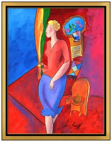 Linda Le Kinff Original Signed Oil Painting On Canvas Female Figure Framed Art