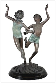Jerry Joslin Large Bronze Full Round Spring Break Sculpture Signed Child Artwork