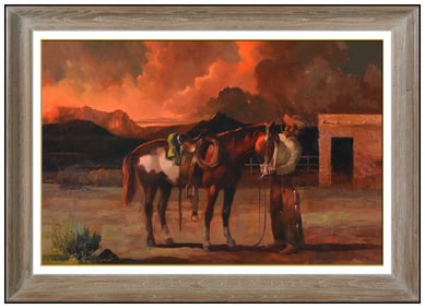 Charles Damrow Original Oil Painting On Canvas Western Horse Signed Framed Art