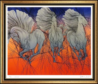 Guillaume Azoulay Large Hand Signed Horse Serigraph Andante Authentic Artwork