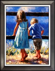 Michael Vincent Hanging Out Embellished Giclee On Canvas Signed Children Artwork