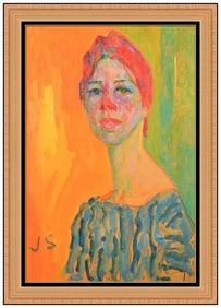 Joseph Solman Original Oil Painting On Board Signed Female Portrait Framed Art