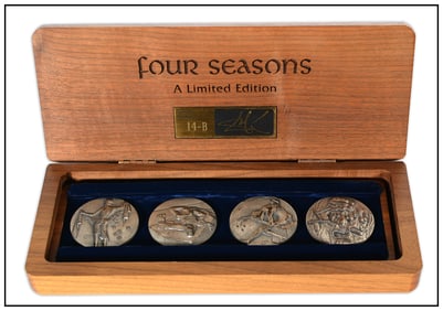 Salvador Dali Four Seasons Medallions Silver Figures Signed Framed Artwork